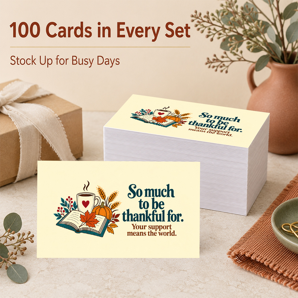 item picture 100pcs small business card thank you cards with grateful appreciation for customer support and autumn pumpkin   single sided printed with blank back white cardstock for small businesses and product packaging