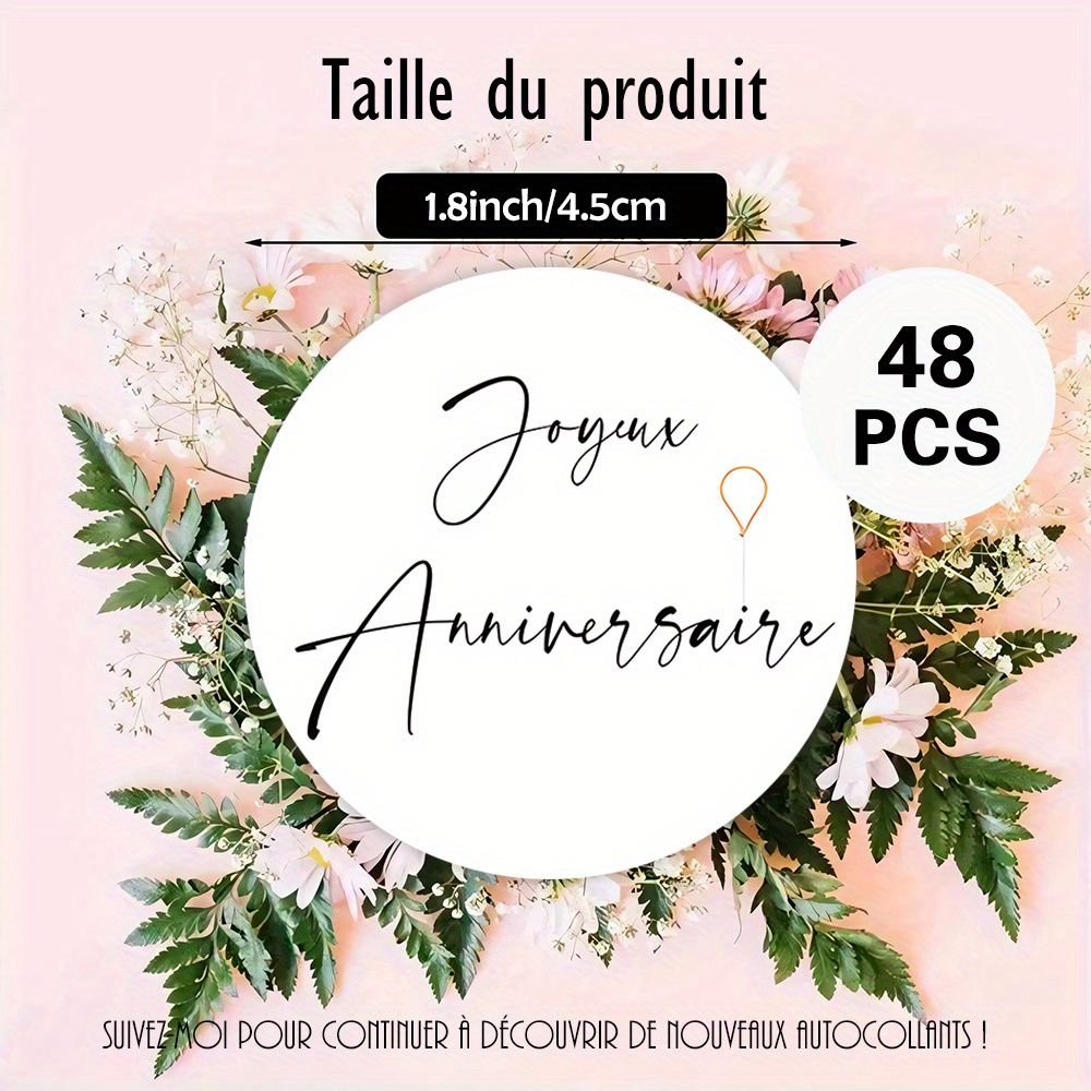 TEMU 48pcs, 96pcs, 144pcs Autocollants Ronds " Anniversaire" avec Ballon, Style , Idéal pour Décoration d'Anniversaire, Sacs Cadeaux, Cartes de ,
