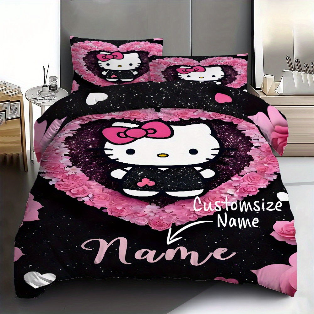 

3pcs Sanrio Hello Kitty Customizable Bedding Set - , Soft Polyester Duvet Cover & 2 Pillowcases, Starry Night & Design, Machine Washable, Ideal For All & Home Decor