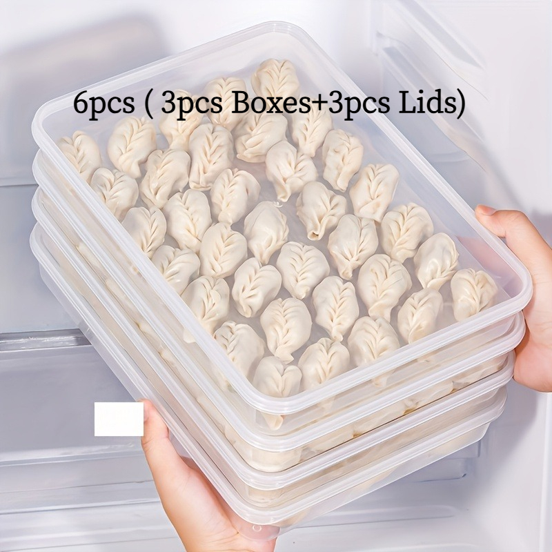 6pcs/set Large Capacity Leak-proof Storage Containers With Lids (3pcs Containers And 3pcs Lids), Suitable For Dumplings, Meat, And Vegetables - Safe For Refrigerator And Microwave Use, Hand Washable