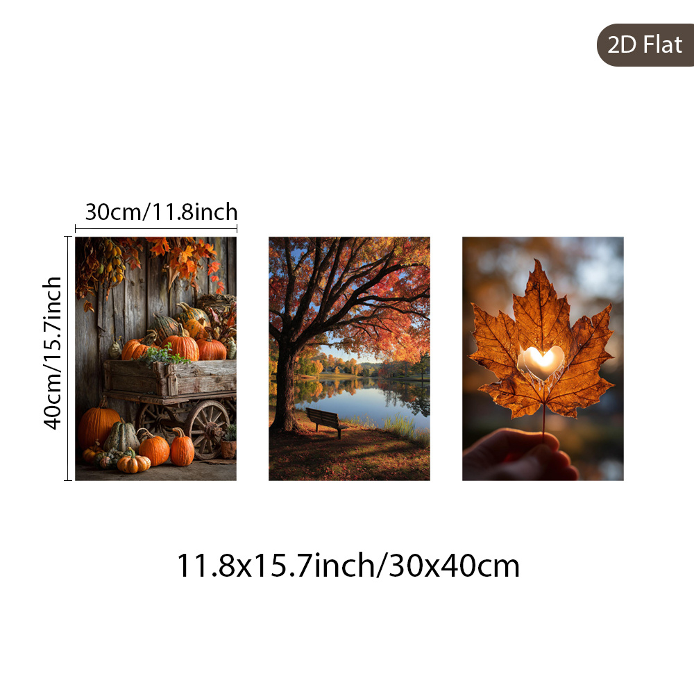 TEMU Set Of 3 Unframed Autumn-themed Pieces, Featuring Pumpkin Season Canvas Prints, Lake Reflection Decor, Paintings, Cozy Art Prints, And