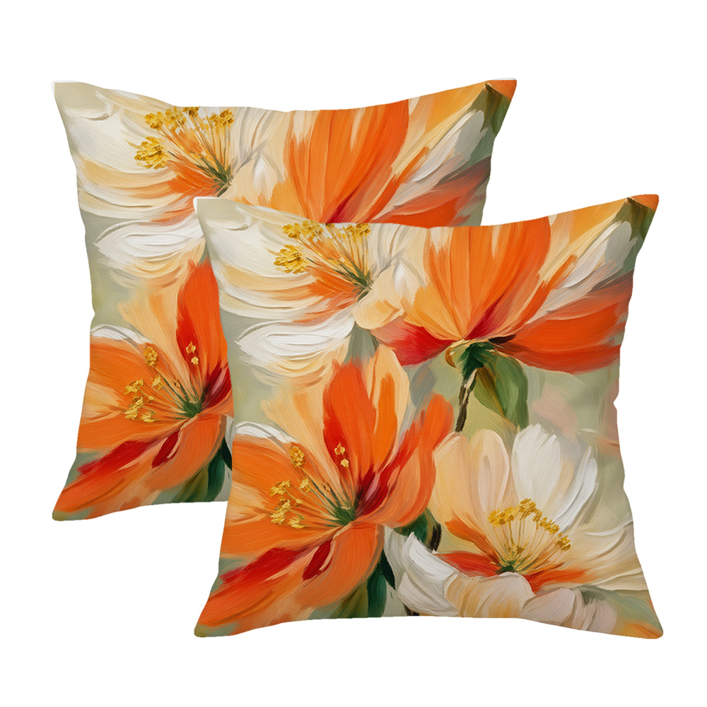TEMU Printed Design – Not Textured Autumn Floral Pillowcase 2d Flat Print Orange And White Flower Pattern Sofa Cushion Cover For Living Room And