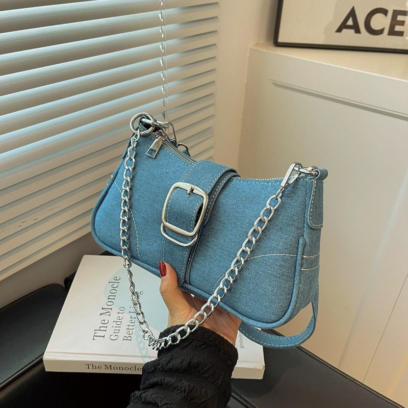 Baguette Canvas Chain Bag, Luxury Shoulder Underarm Bag, Small-batch Fashion Crossbody Purse, Commuter Handheld Women's Tote