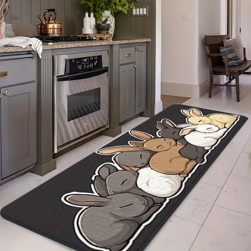 TEMU 1pc Easy Sleeping Rabbit Pattern Long Carpet Series, Made Of Soft Flannel Material, Non-slip And Machine Washable, Suitable For Living Rooms,