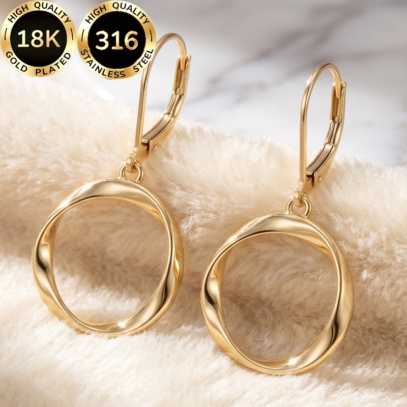 TEMU A Pair Of High-quality Steel 18k Gold-plated Hypoallergenic Earrings With A Face-contouring, Light Luxury, Elegant, And Minimalist Möbius Twist