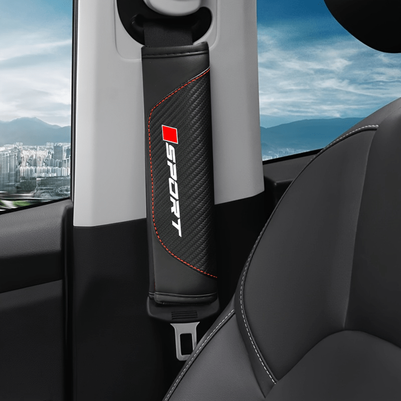 TEMU Spallina in pelle PU stile fibra di carbonio, spallina per cintura di auto, protezione per cintura di , accessorio decorativo per interni auto