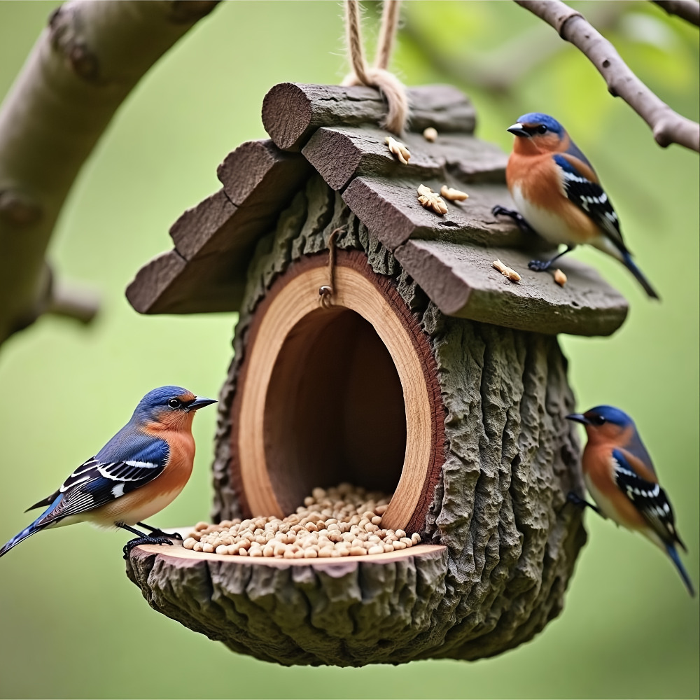 hand painted vintage resin bird feeder feeding station no drill   tree mounting all weather outdoor indoor use with hanging seed dispersers bird feeders for balcony durable resin