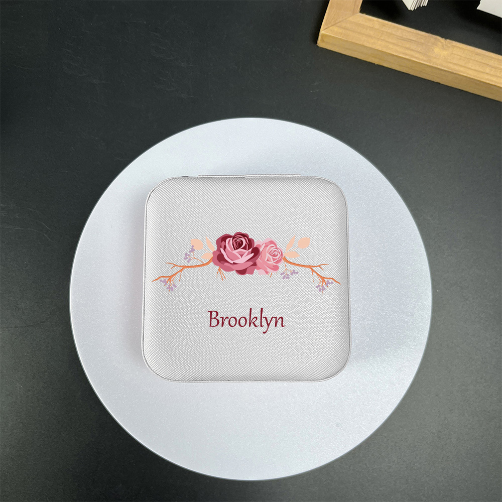 Customized Name Personalized Jewelry Box, Flower Pattern Design