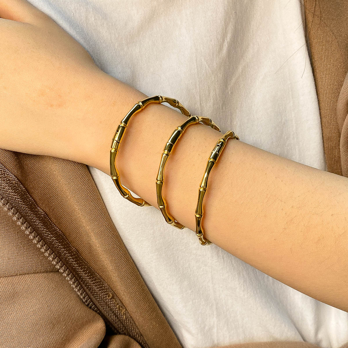 Vintage Minimalist Stainless Steel Bamboo Bracelets Set