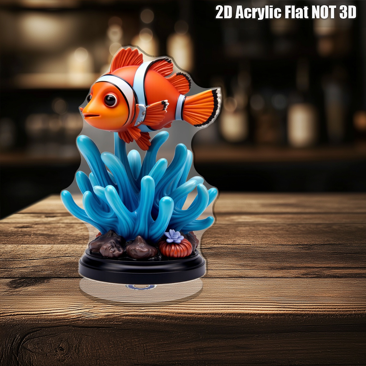 TEMU 2d Flat, Rotating Acrylic Clownfish Aquarium Ornament With Base - Vintage Fish Decor Suitable For Home, Office, Desktop Aquariums, No Power