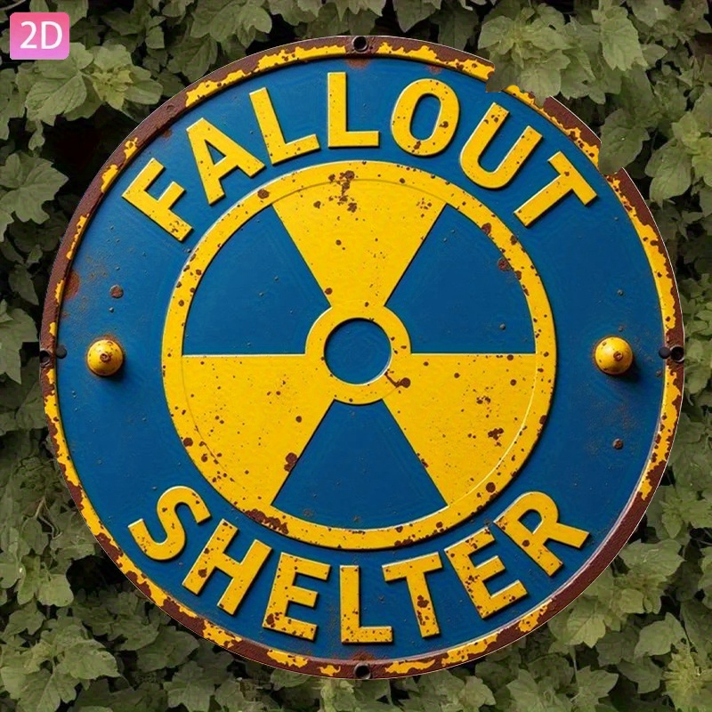 2D Flat, 1pc Vintage   Shelter Aluminum Wall Sign - 2D Flat Design,   Retro Nuclear Warning Plaque, Durable Metal, 20.32x30.48 cm,   Home, Garden, Bar, Cafe & Outdoor Decor, Garden Decoration | Vintage Wall Plaque | Durable Metal Sign,   Decor, 2D Flat