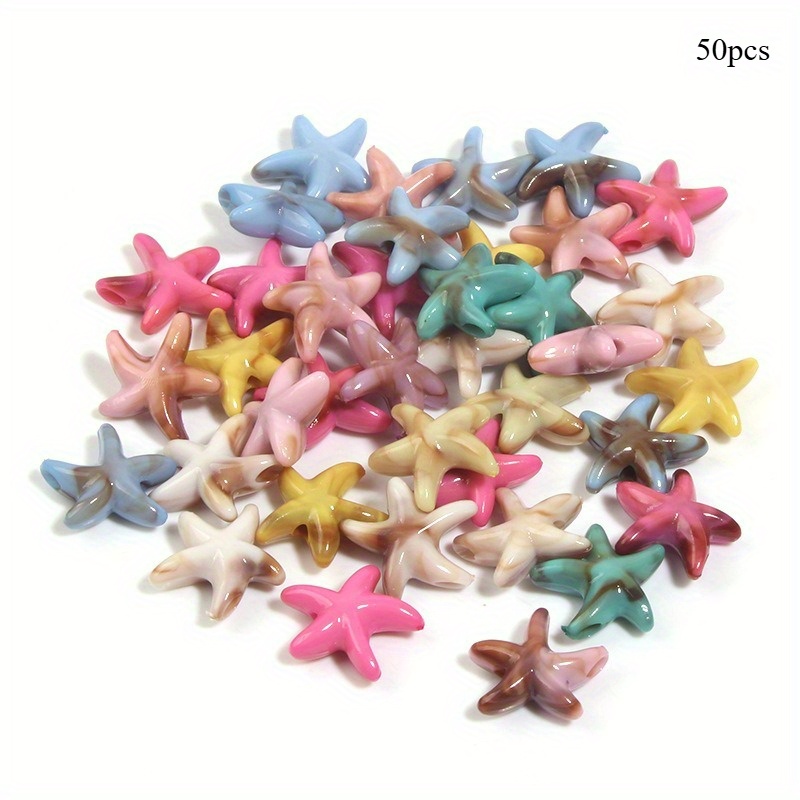 TEMU 50 Pezzi Perline Stella Marina Multicolore - Perline Fai da Te a Tema per Creazione Gioielli, Collane, Braccialetti, Portachiavi e Cavigliere -