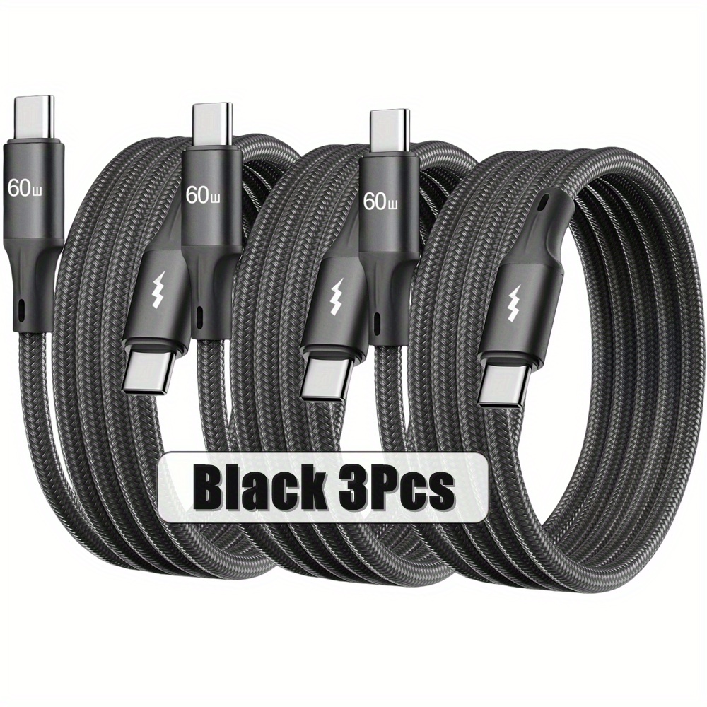 3pcs Usb C To Usb C Cable, Type-c 60w Fast Charging Cable, For Iphone 16 Series, Ipad Mini 6 For Huawei Phone More