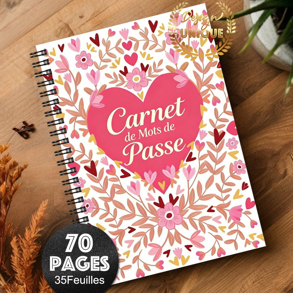 TEMU 1pc Cahier de de passe français avec motif floral de cœur, utilisé pour enregistrer les informations d'identification Internet et de au