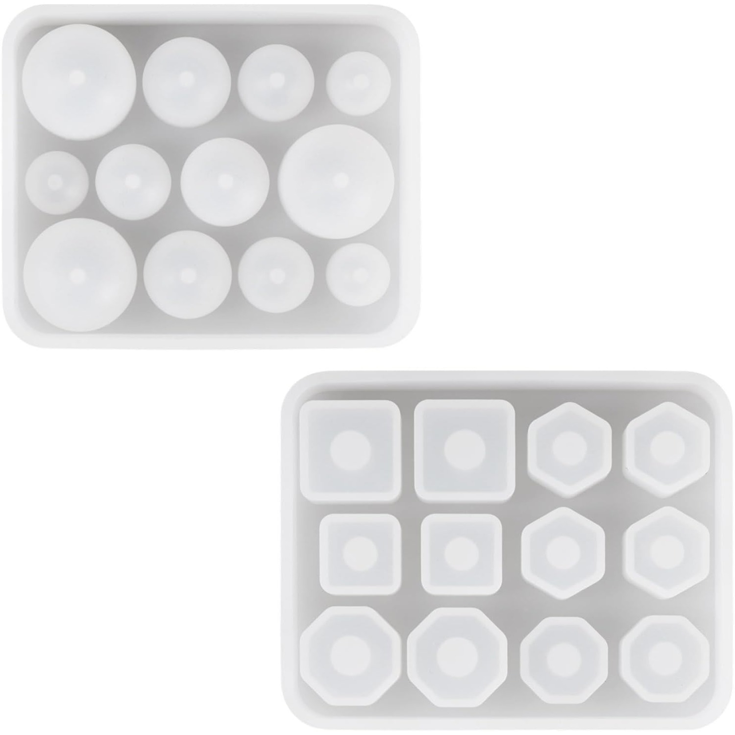 TEMU 2pcs Beads Silicone Resin Mold Set, Round, Cube, Hexagon & Square Bead Molds With Holes, Epoxy Resin Casting Molds For Jewelry Making, Bracelet