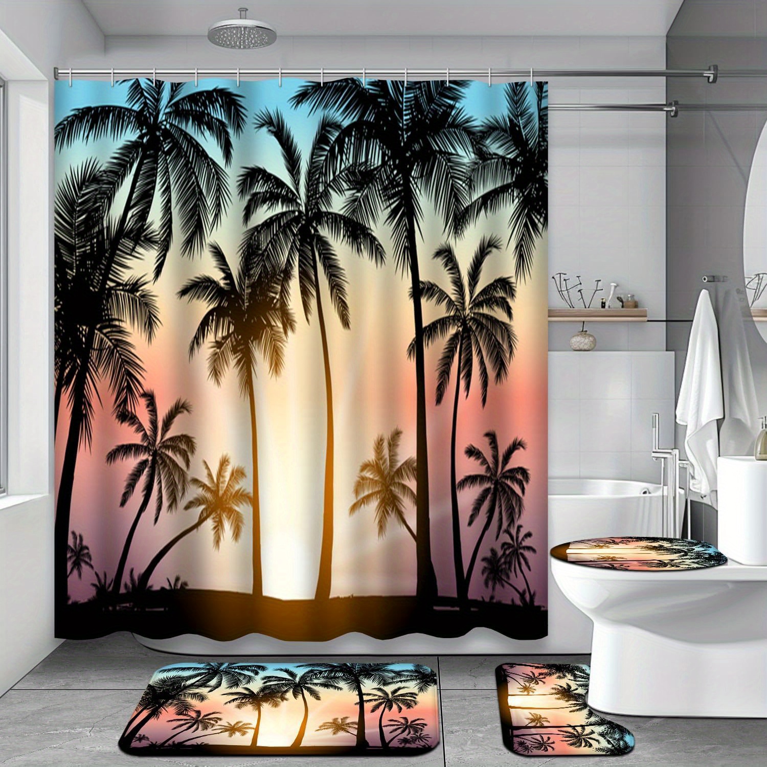 

4 Pcs Shower Curtain Rugs For Bathroom Decor, Bathroom Shower Curtain , Bathroom Shower Curtain And Rugs