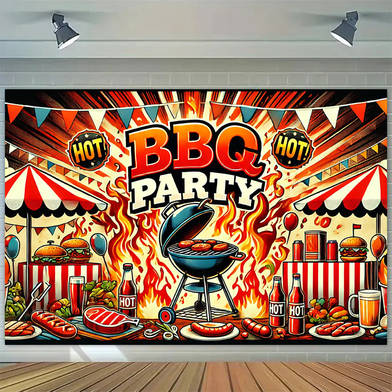 TEMU 8x6ft Backdrop - Vibrant Polyester Photography Background With Grill, Sausages & For Indoor/outdoor Decor, Birthdays, , Party Decorations