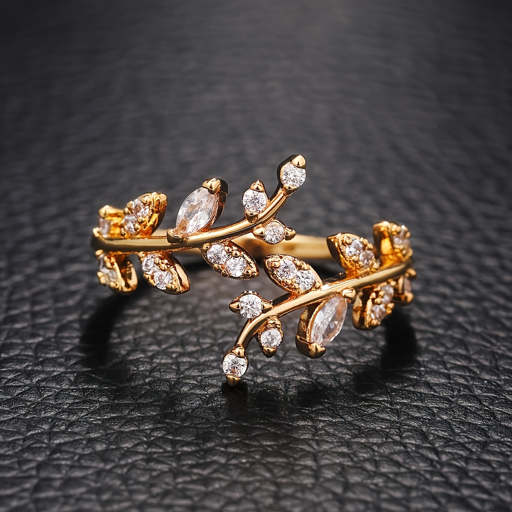 Luxury Geometric Elegant Leaf Opening Ring For Women Wedding Engagement Party Jewelry Additions -