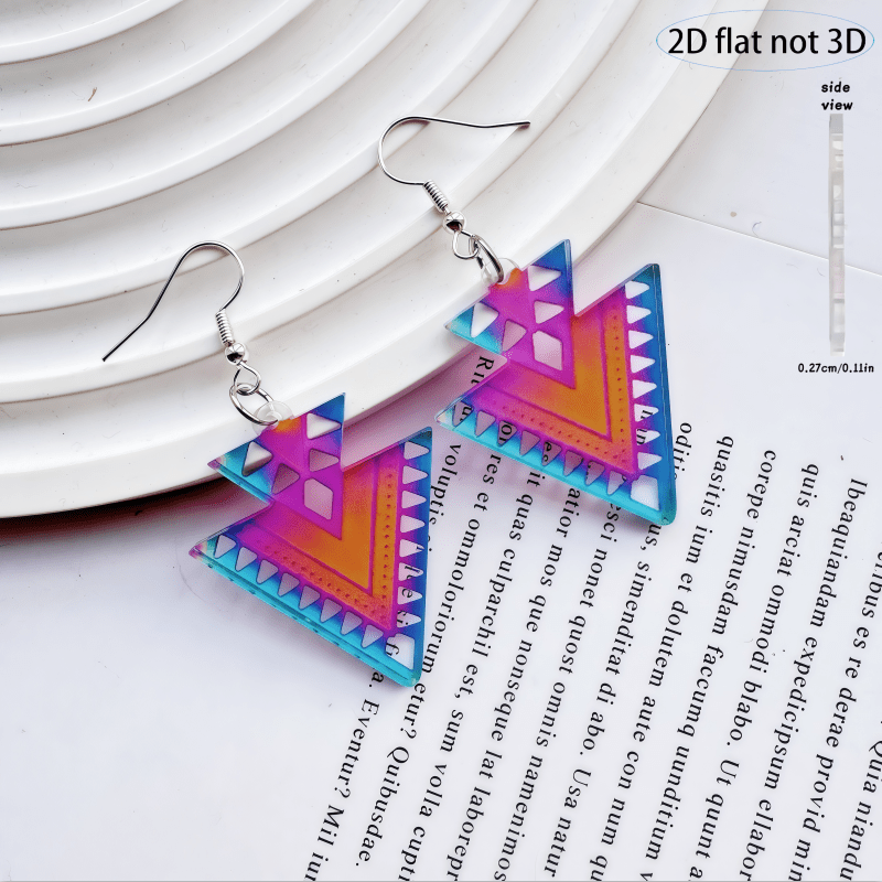 E-shop 2D Flach, 2D Flach Design, 1 Paar Modische Funkelnde Dreieckige Linien Acryl Anhänger Ohrringe, Mit Einzigartigem Geometrischem Farbschema,