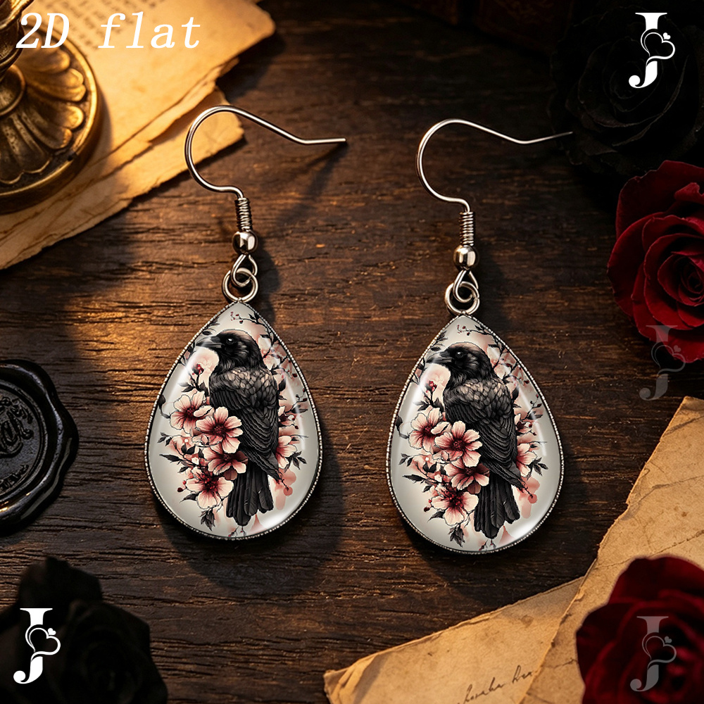 Teardrop Dangle Earrings with Cherry Blossom Pattern