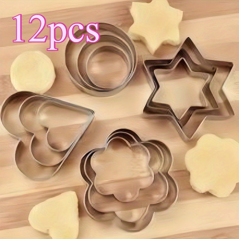 TEMU Ensemble de 12 coupe-biscuits et cookies en acier inoxydable - cœur, étoile, rond, fleur pour biscuits, pâtisseries, fruits et légumes, convient