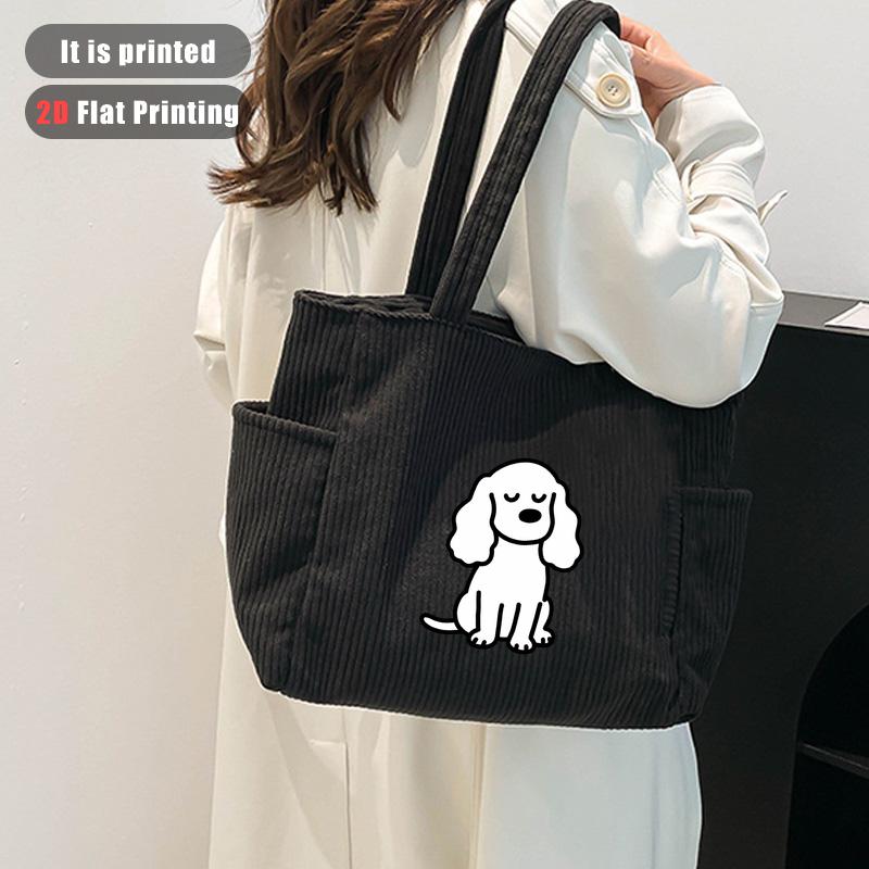 item picture 2d flat printing 1pc   pattern womens handbag tote bag universal commuter bag corduroy handbag casual literary crossbody bag multi pocket storage large capacity daily use shoulder bag