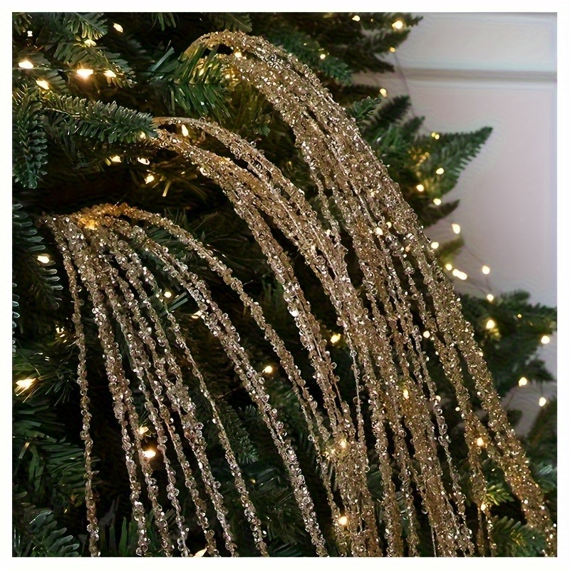 TEMU 2pcs Luxurious Waterfall Christmas Tree Ornaments With Champagne Sequins - Cascading Sparkling Branches, Elegant Hanging Decorations For