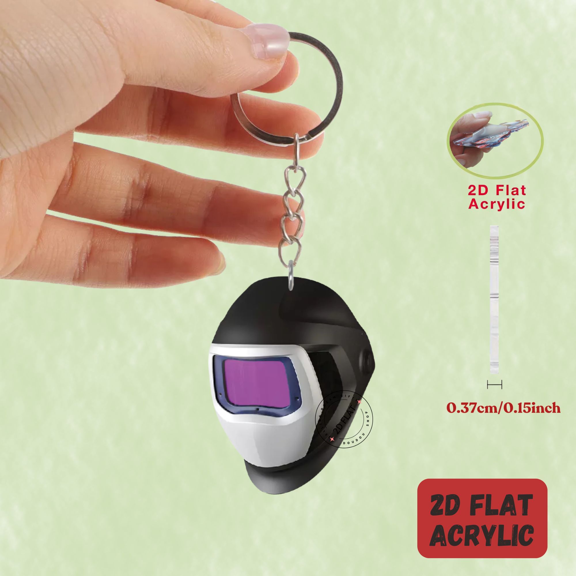 TEMU 2D Flat - 1 portachiavi o 6 portachiavi adorabili a tema maschera da saldatore in acrilico, ideali per decorare zaini e chiavi dell'auto, per