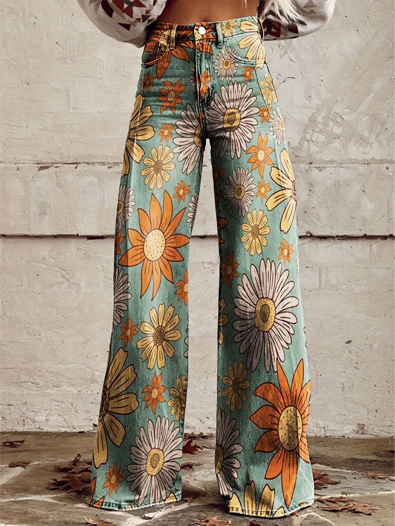 無料配送◆MATIN KIM◆ FLOWER PATTERN FLARE DENIM PANTS FLOWER PATTERN FLARE DENIM PANTS IN BLUE – Matin Kim