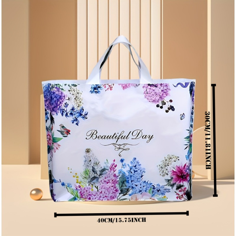 Image of A Set Of 10 Floral " Day" Plastic Gift Bags - Durable Shopping And Merchandise Bags For Stylish Gifts, Shopping, Party Favors - Suitable For Holiday Occasions, Celebrations And Everyday Use
