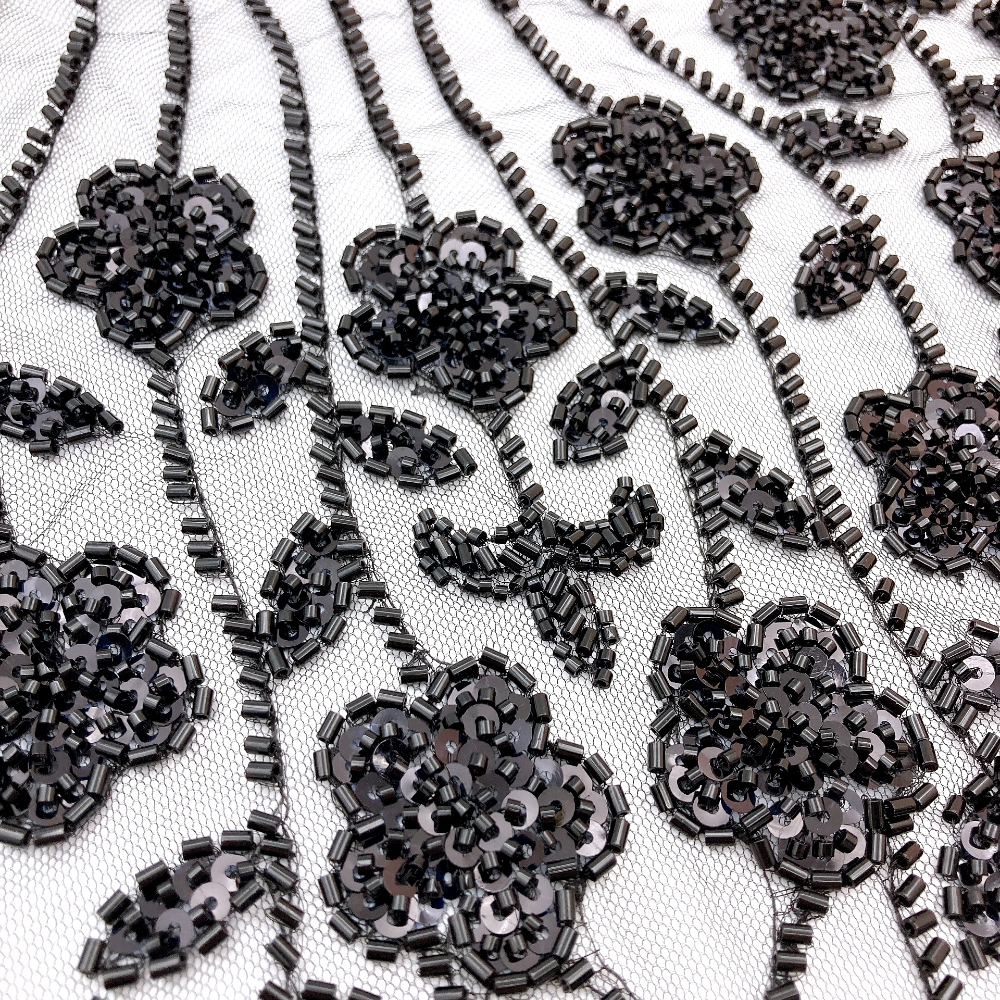 50cm Pleated Lace Trim, Floral Element Beaded Mesh