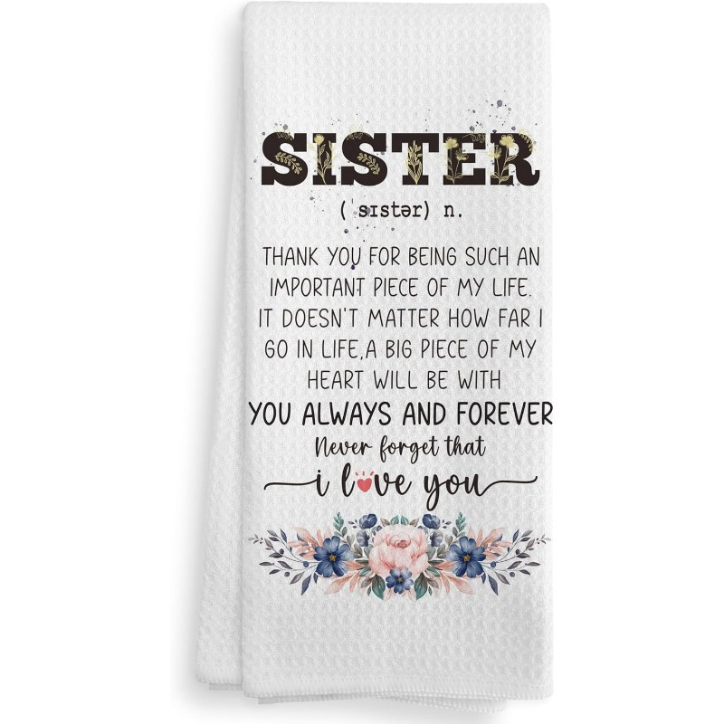 TEMU 1 pièce Serviettes de cuisine et torchons à thème sœur, adaptés pour de bain et , avec "Sister", cadeaux d'anniversaire/de Noël pour sœurs,