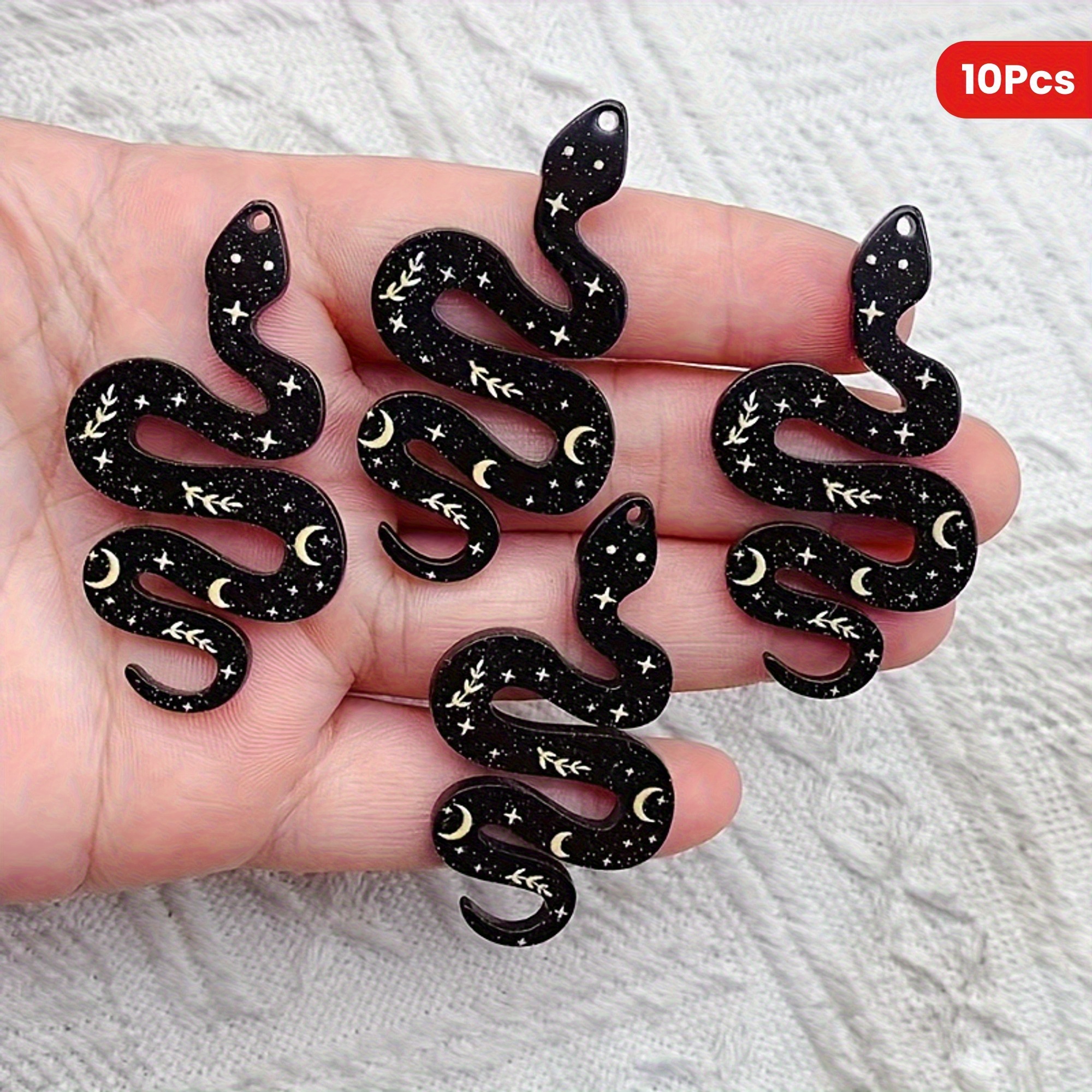 10pcs Wicker Moon Pattern Black Snake Acrylic Pendant Set