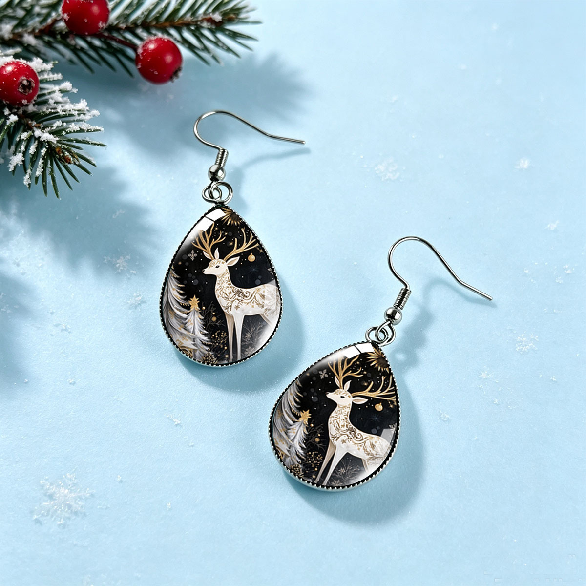 Unisex Christmas Elements Teardrop Dangle Earrings