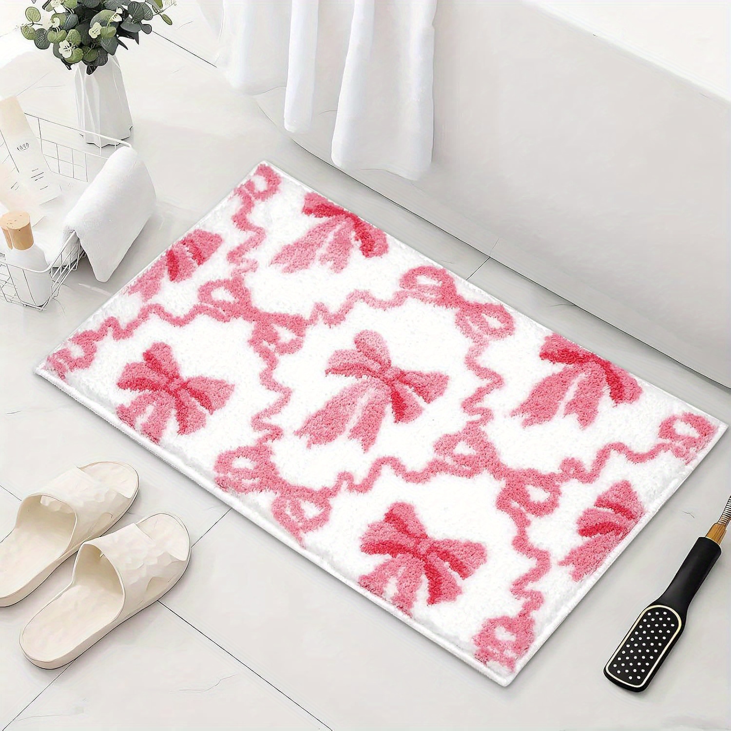 

1pc Bathroom Rugs Coquette Bath Mat For Bathroom Non Slip Absorbent Bow Bath Mat Washable Bathroom Mats For Front Door, Bedroom, Decor 16x24in & 18x30in, Holiday Decor, Seasonal