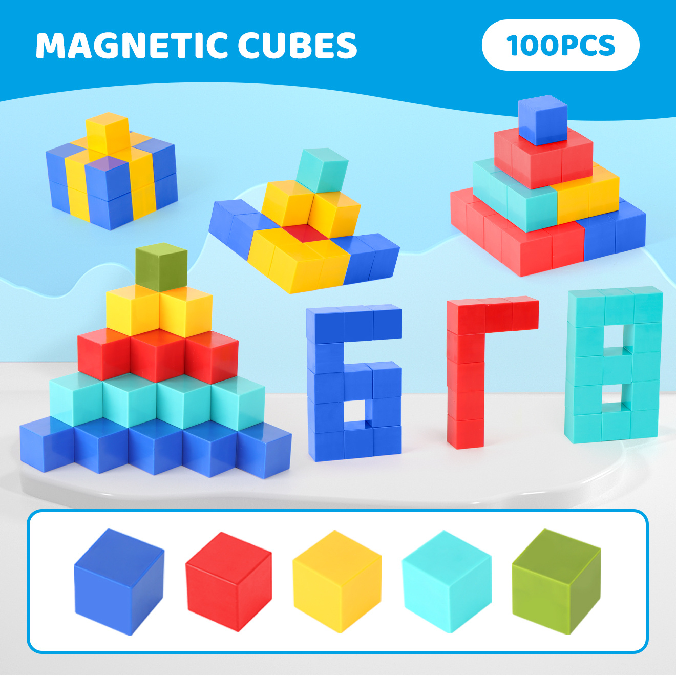 Image of 100pcs Magnetic Building Blocks & Cubes Suitable For Kids, Construction With Magnetic Base & Colorable Blocks, Creative Building Set For Boys And Girls, For, Gifts, Cognitive Skills Development