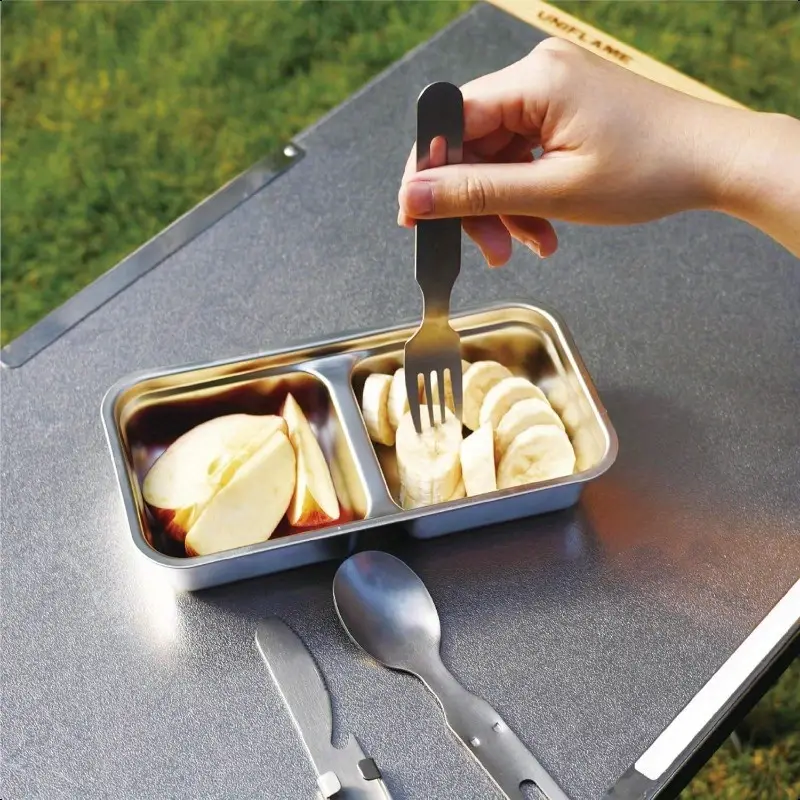 3pcs stainless steel camping utensil set with knife & bottle opener - heavy-duty compact flatware, detachable & lightweight (6.3 inch) - portable outdoor cutlery with ergonomic grip, dishwasher safe - ideal for camping, hiking, travel, - survival knife/spoon/fork set, camping equipment and accessories, camping cutlery, camping gear and equipment Product details 3