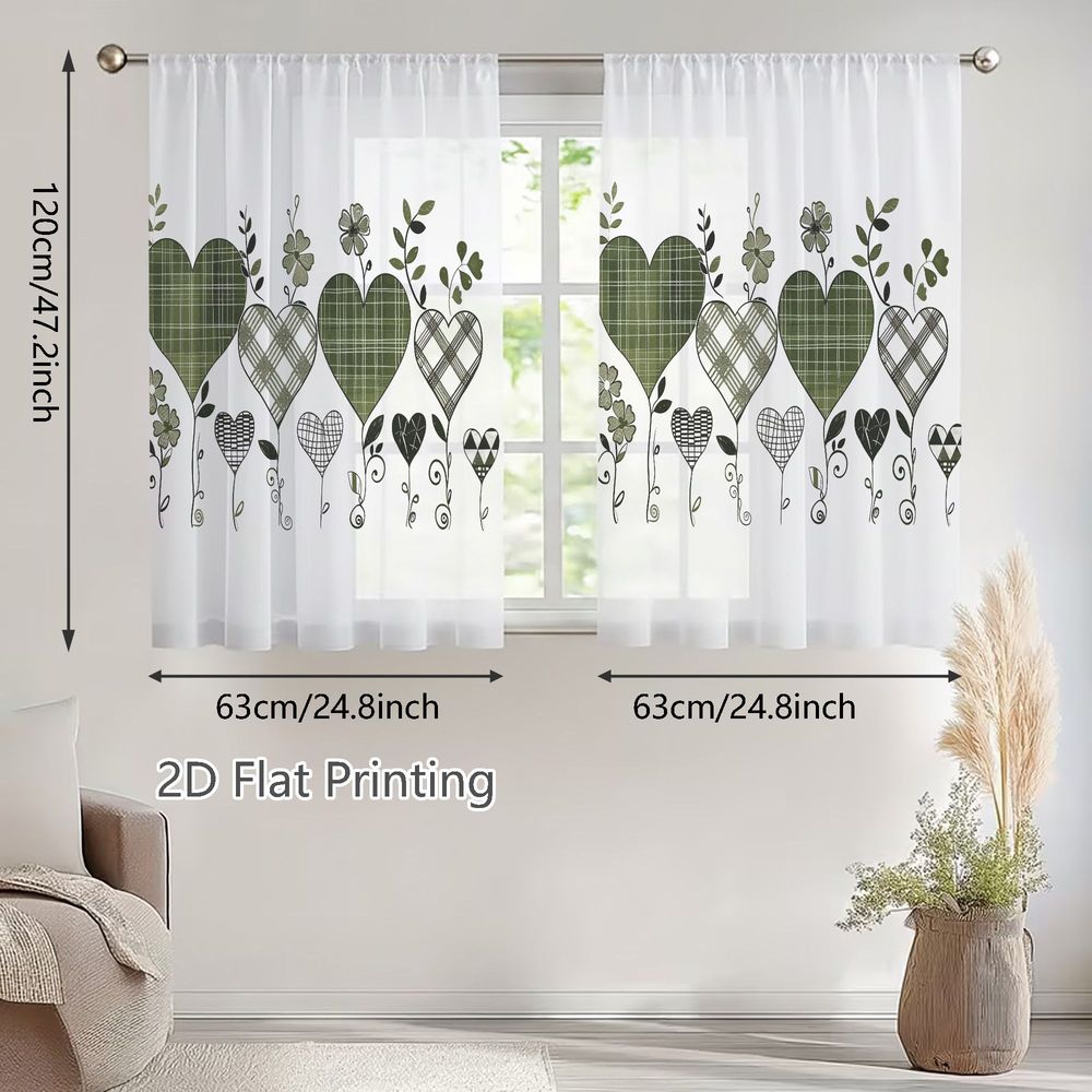 TEMU 2D Piatto, 2 Pezzi Tende Trasparenti Estate, Verde e con e Elementi su Sfondo , per Soggiorni, Camere da Letto, Sale da , Cucine, , Caff癡 e d'.