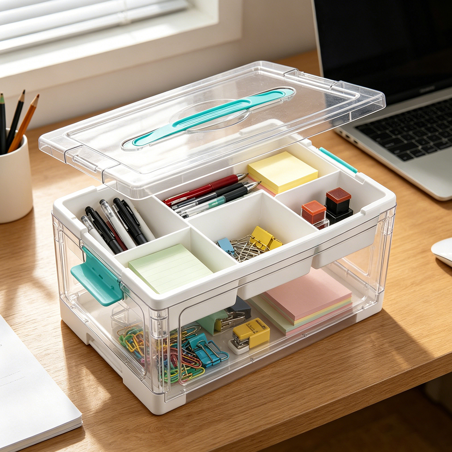 TEMU 1 Pack 24 Qt Table And Drawer Storage, Transparent Plastic Covered Storage Box With Detachable Tray And Partition Board