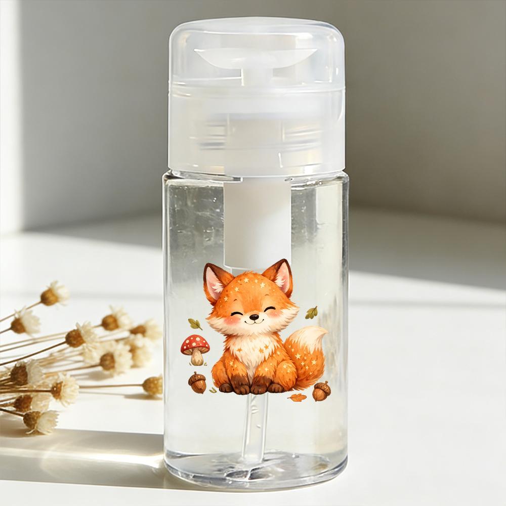 TEMU Kits de contenants cosmétiques rechargeables motif renard, et gland de dessin , flacon distributeur en plastique à pression, contenant