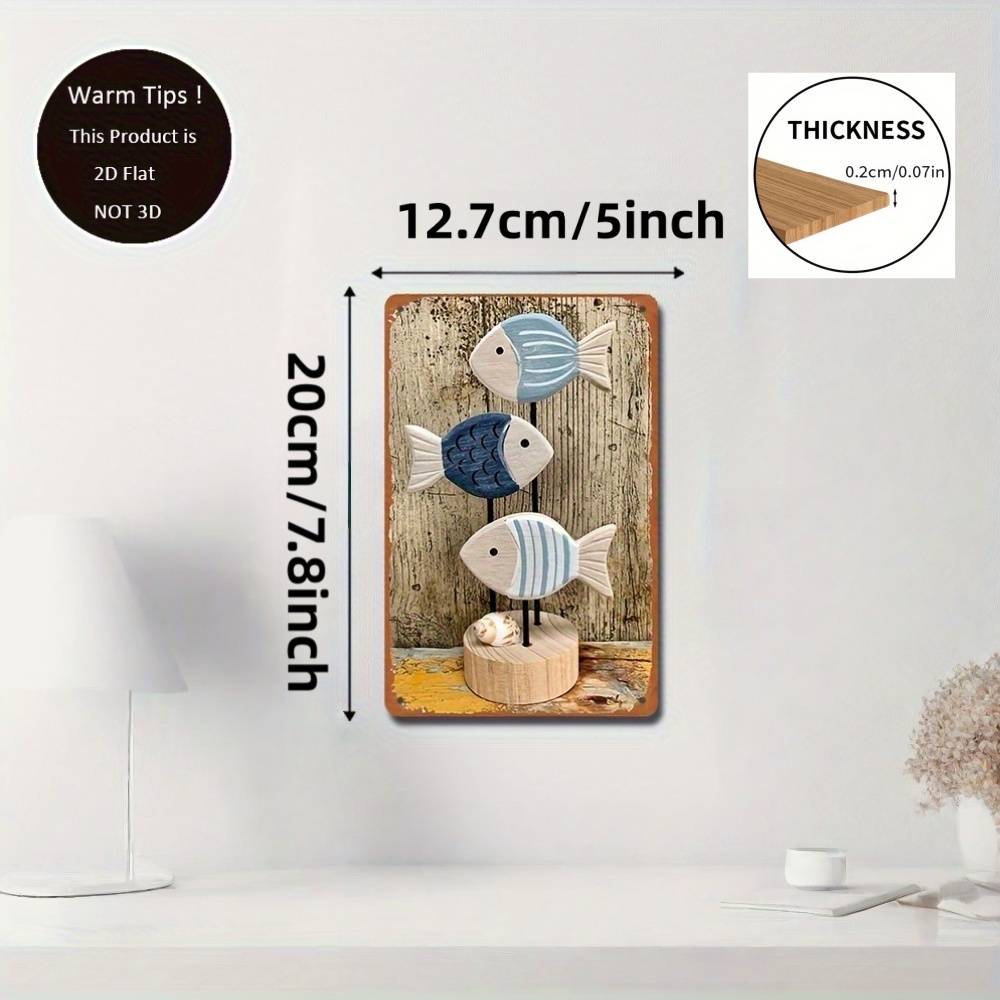 Image of 2d Flat - 2d Plane 2d Plane, Retro Wooden Wall Art - Ocean Of Fish In , 2d Wooden Painting, For Home, Bar, Cafe Decoration - 's Day, Christmas, Easter, Valentine's Day, Thanksgiving Decoration