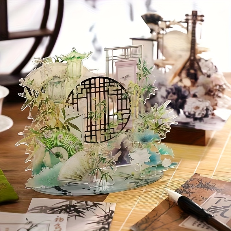 TEMU [2d Flat] [2d Flat] A Set Of Summer Greetings 'ancient Style Of Jiangnan Acrylic Stand - Summer Party Decoration, Seasonal Home Decor, Summer