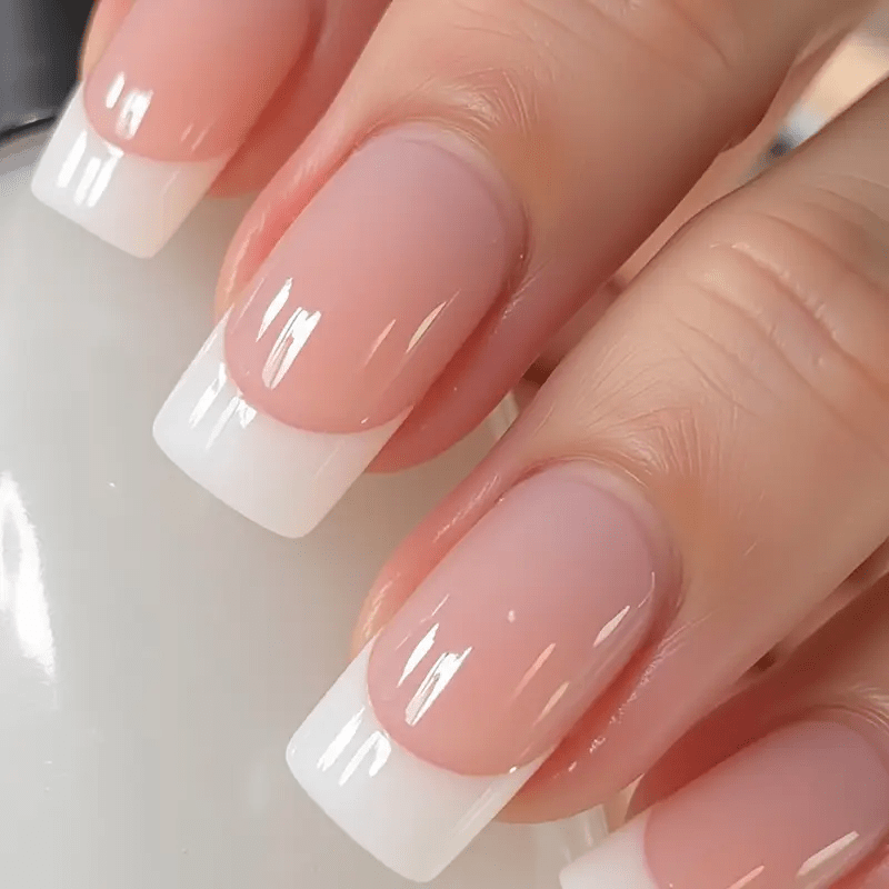 24pcs Glossy Medium Square Fake Nails, White French Tip Press On Nails With Pinkish Ombre Design, Sweet Cool False Nails For Women S|bride Nails |wedding Nails