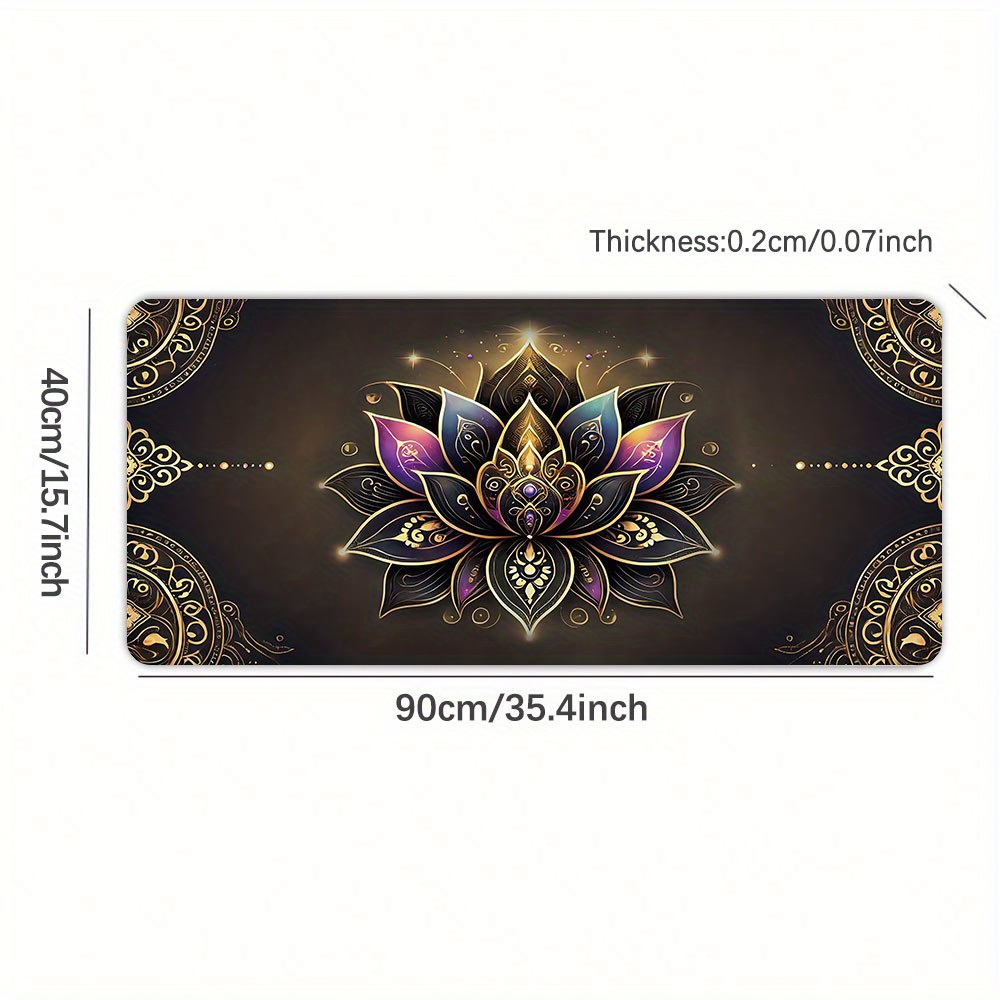 TEMU 1pc Large Black For Lotus Themed Gaming Mouse Pad - Oversized Non-slip Base, Vibrant Purple & , Gamers, Home Office, Study & Decor, Gaming Desk
