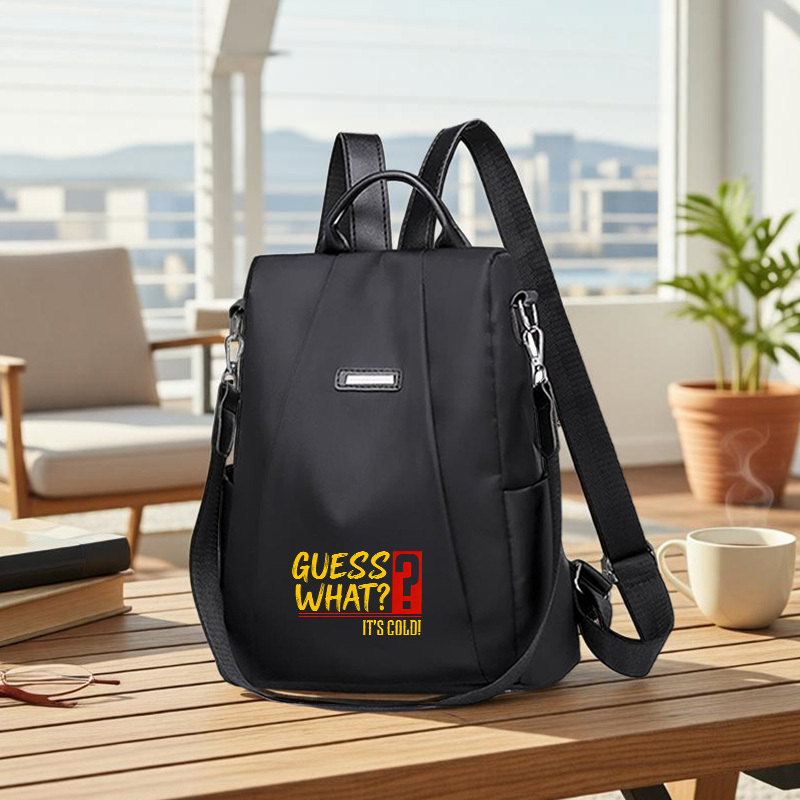 TEMU Mochila de moda para mujer con estampado "GUESS WHAT COLD", 1 pieza, mochila de viaje, bolso de casual, tela de calidad, cierre de cremallera,
