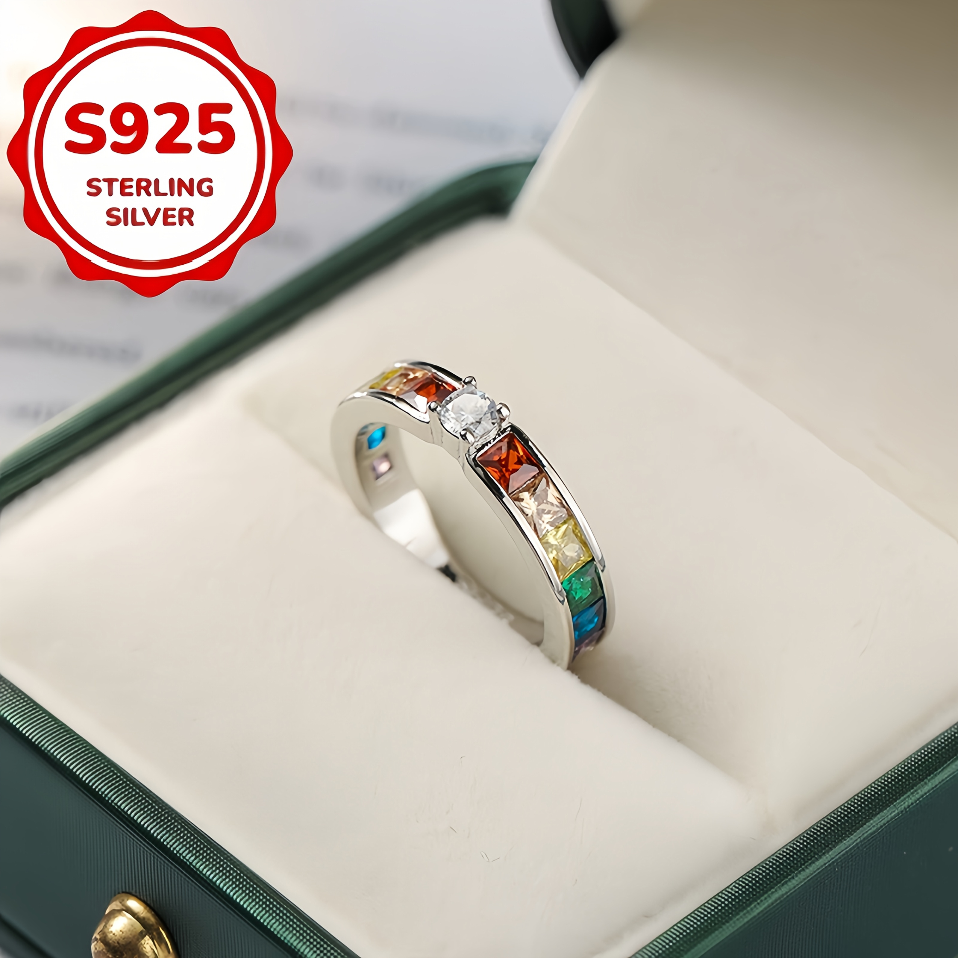 TEMU A Ring Made Of S925 Silver With -colored Synthetic Zirconia, Perfect For Women' Wear, Weddings, Parties, Romantic Proposals, And Engagements