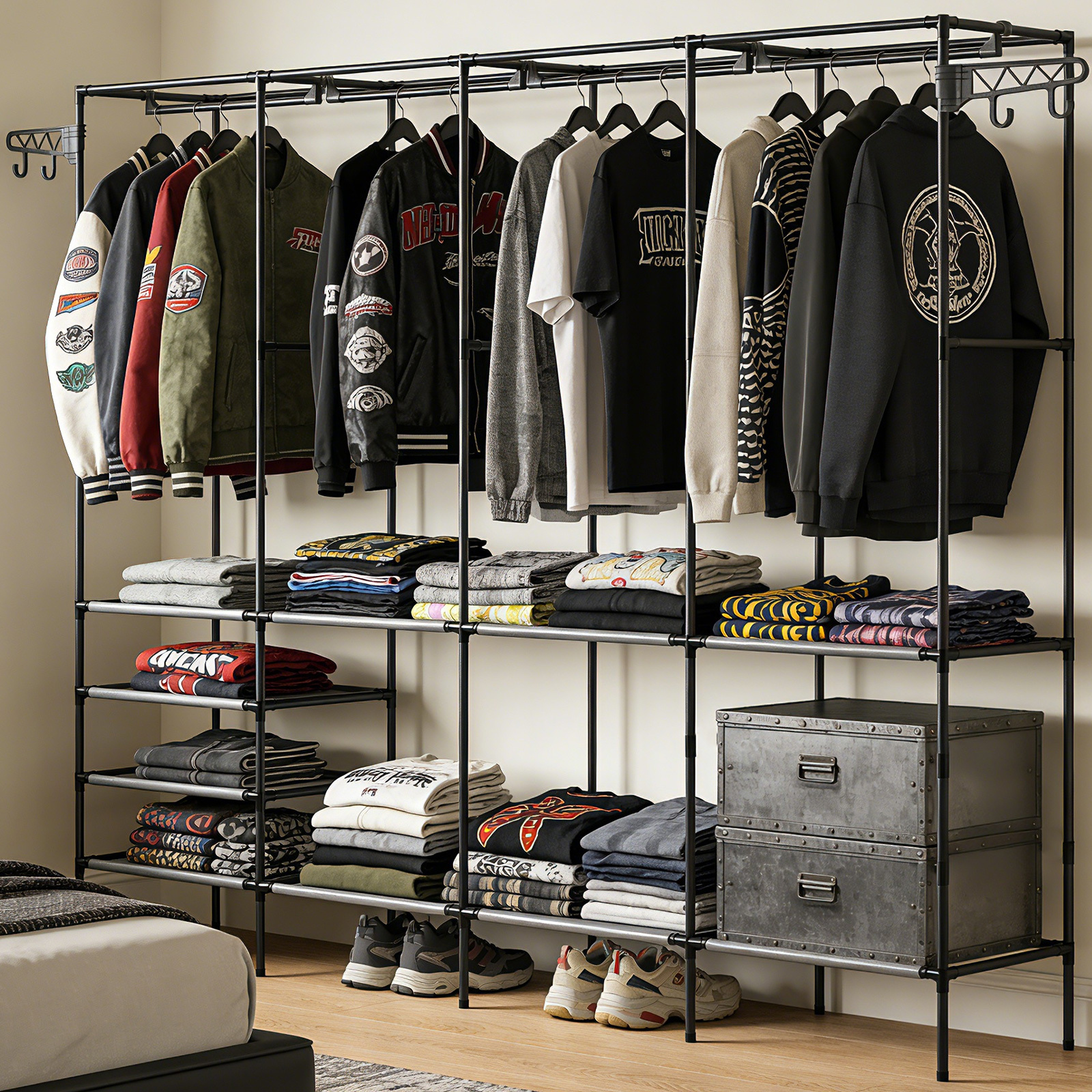 TEMU 215x36x170cm Freestanding Wardrobe, For Bedroom Or Living Room, , Sturdy Clothes Rail, Of Storage Space, Easy To Assemble, Portable Closets