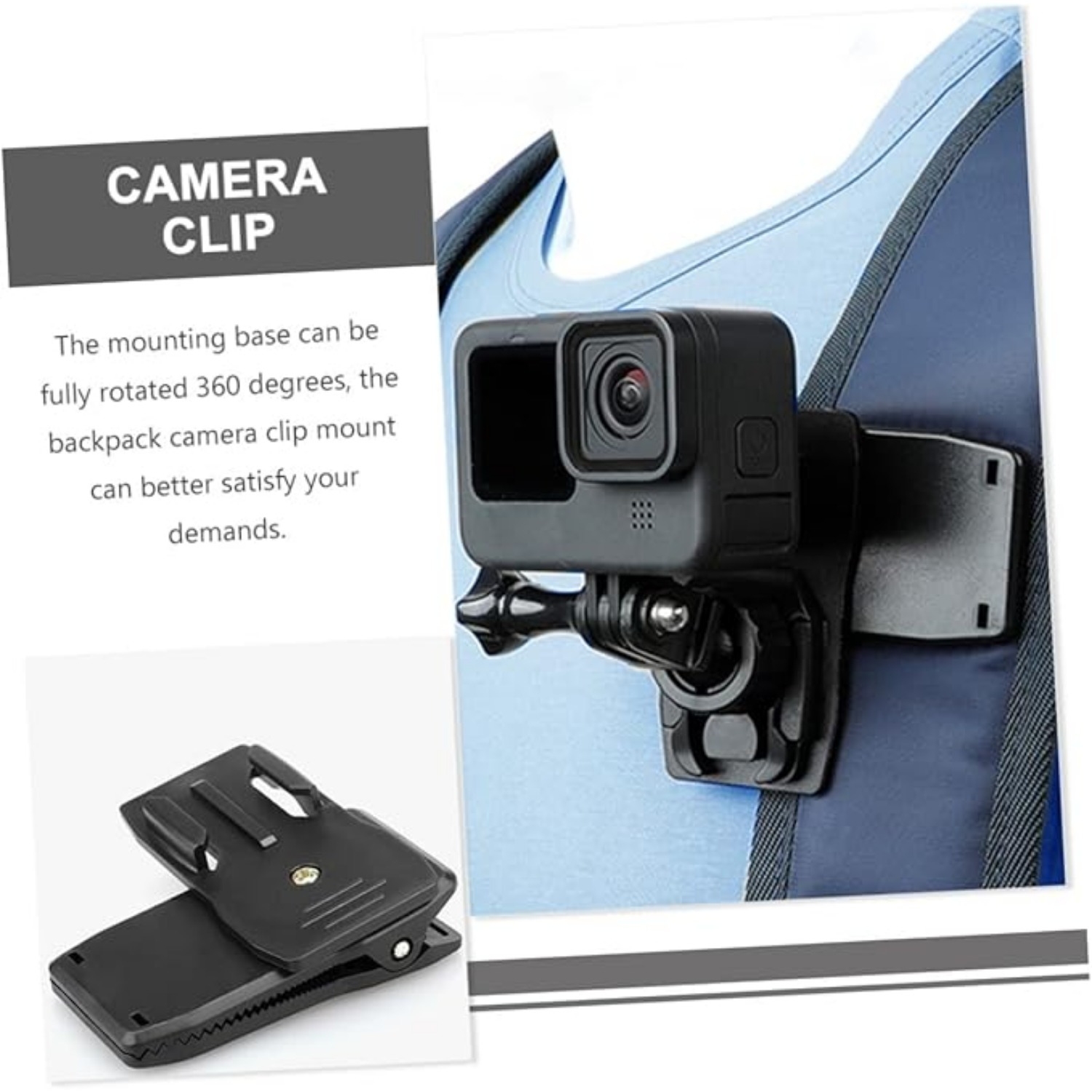 Action Kamera Clip Für Rucksack & Gürtel – 360° Drehbar, ABS-Kunststoff, Für GoPro & Sportkameras