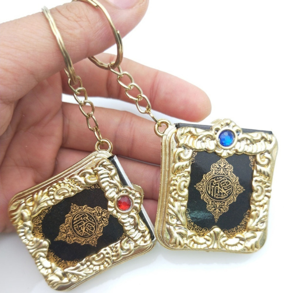 1pc elegant islamic prayer book keychain golden   with gemstone accents   metal plastic   muslim souvenirs party favors religious gift item ornate keychain plastic construction details 1