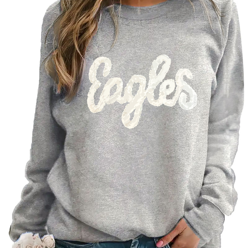 

1pc Women's Casual Crew Neck Sweatshirt With White Letter "" Print - Polyester Long Sleeve Pullover For Fall & Winter - Knit Fabric, Machine Washable - Plus Size
